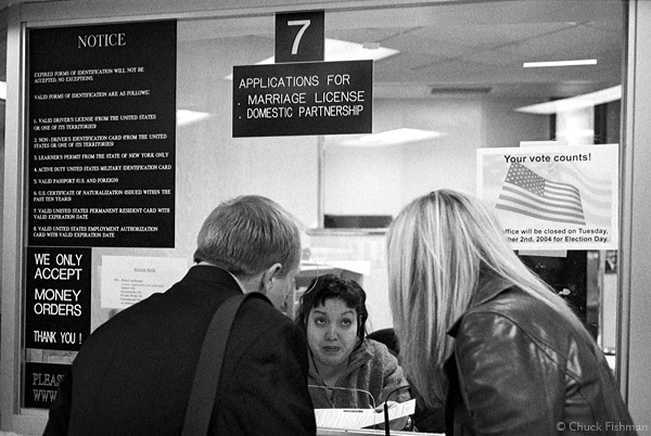 Susan and Adam getting their marriage license at City Hall : Engagement Sessions : New York Wedding Photographer | Chuck Fishman Photographer | Documentary Photojournalistic Black and White  Wedding Photojournalism